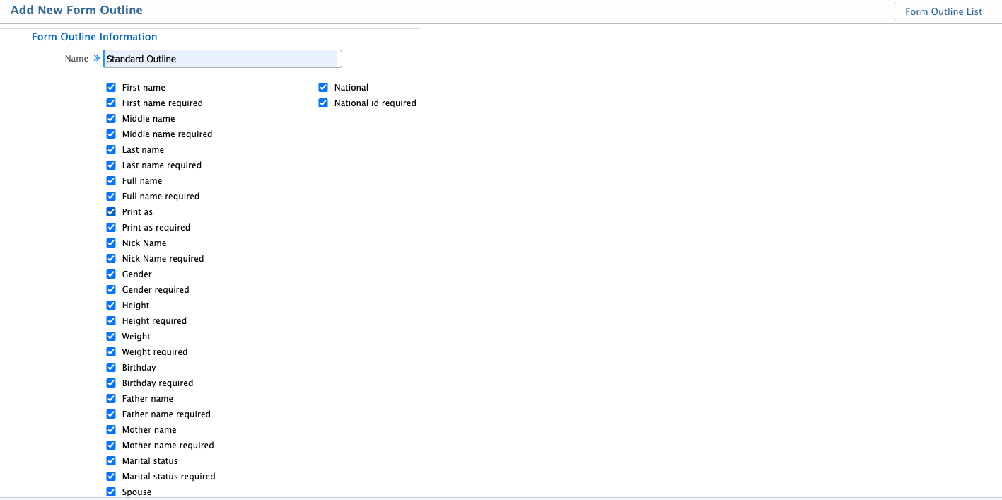 Add Form Outline
